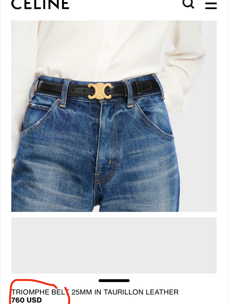 Celine Triomphe Belt 25 Mm , Black With Gold Hardware , 90 Cm Size